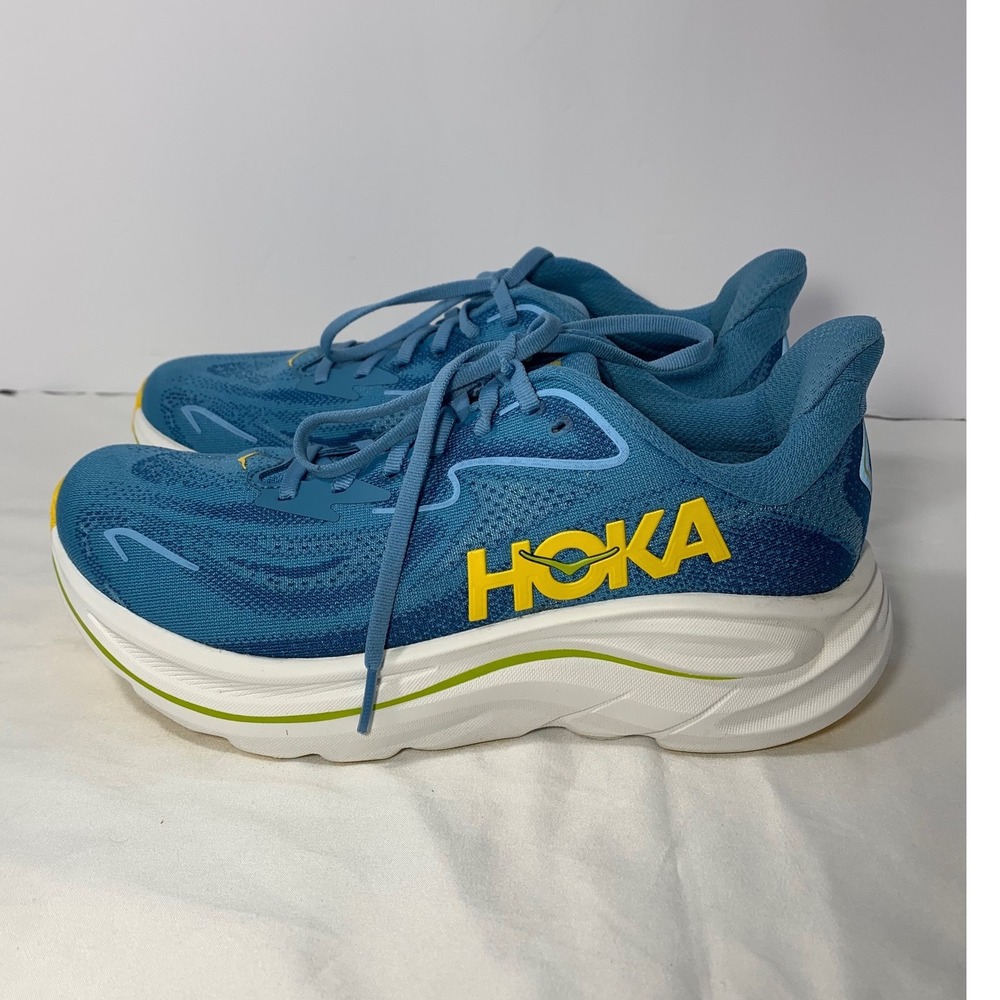 Hoka Clifton 10 Blue Yellow Running Shoes Mens 7.2E Wide 1162032 ALF Sneaker